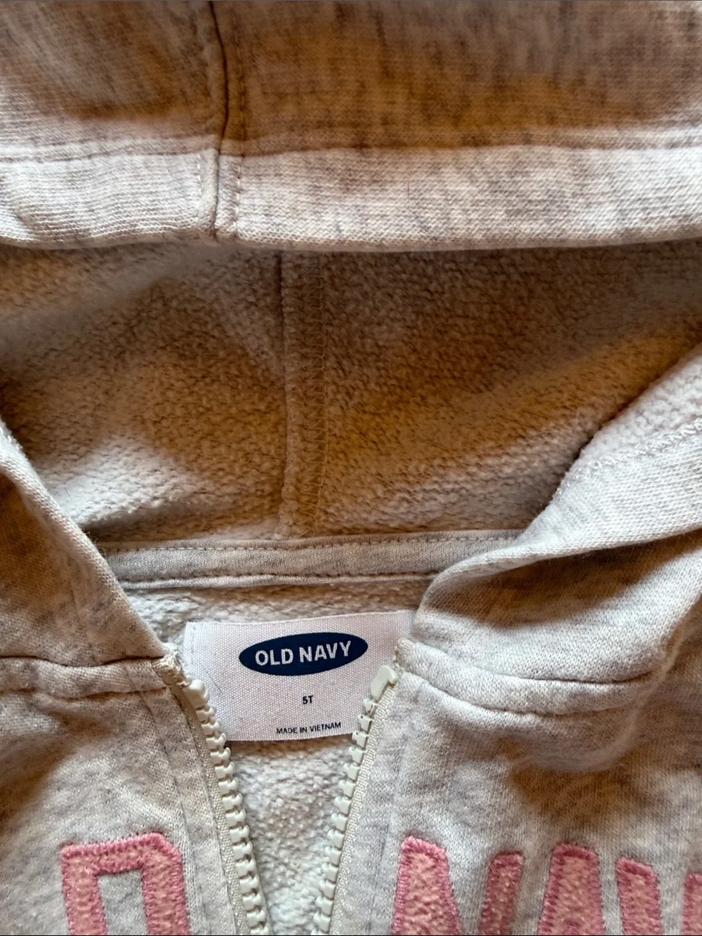 Old Navy Light Gray Hoodie with Pink Logo for Kids
